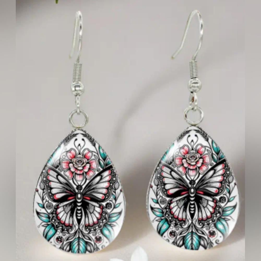 artistic earrings‎ colorful Christmas Butterfly Floral Teardrop Crystal Glass